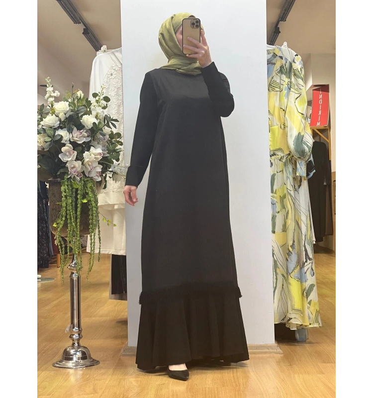 MissDalida Etek Ucu Püsküllü Keten Elbise T25Y-4069