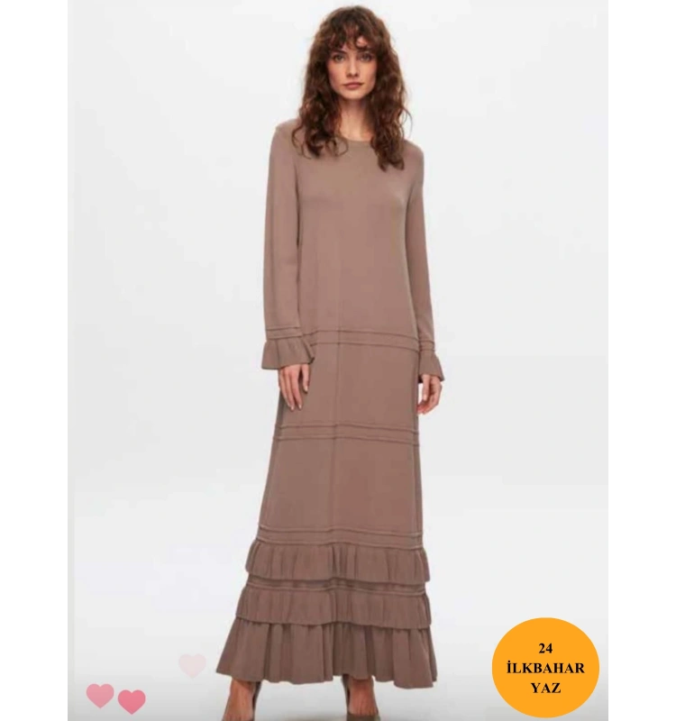 MissDalida Etek Ucu ve Bileği Fırfırlı Triko Elbise T24Y-4000