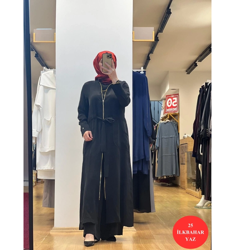 MissDalida Fermuar Detaylı Uzun Cupro Ferace 25Y-8006