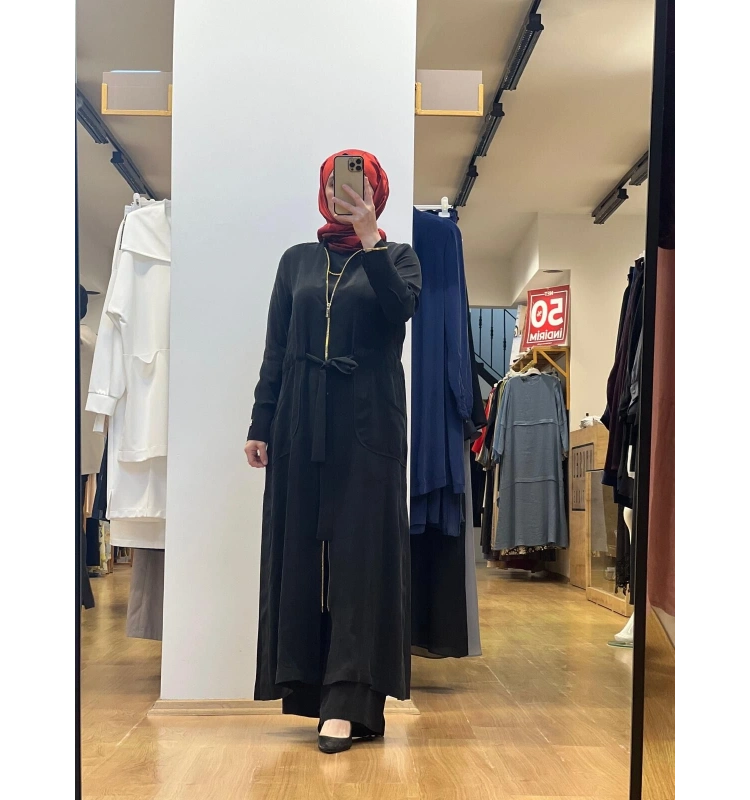 MissDalida Fermuar Detaylı Uzun Cupro Ferace 25Y-8006