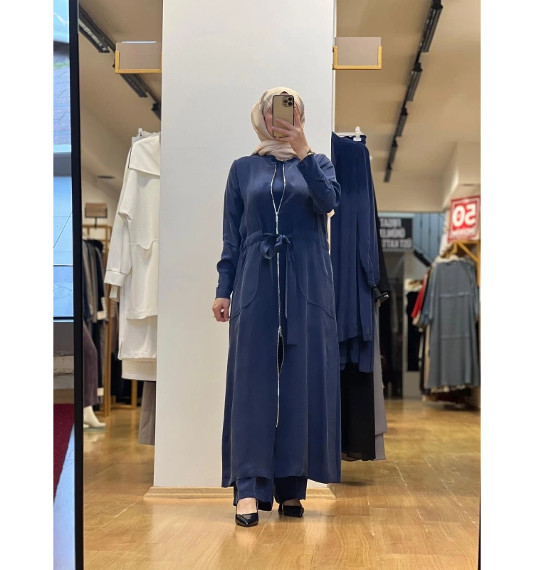 MissDalida Fermuar Detaylı Uzun Cupro Ferace 25Y-8006