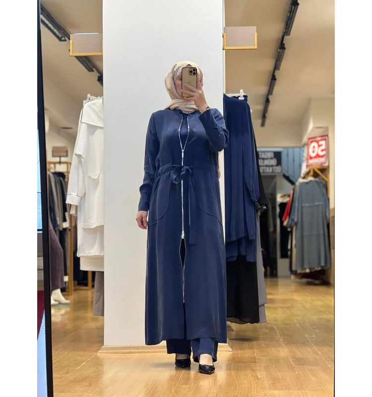 MissDalida Fermuar Detaylı Uzun Cupro Ferace 25Y-8006