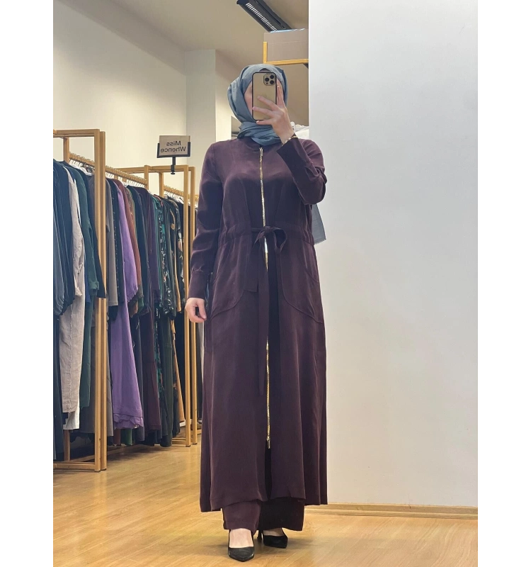 MissDalida Fermuar Detaylı Uzun Cupro Ferace 25Y-8006