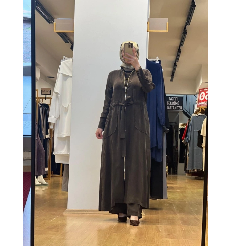 MissDalida Fermuar Detaylı Uzun Cupro Ferace 25Y-8006