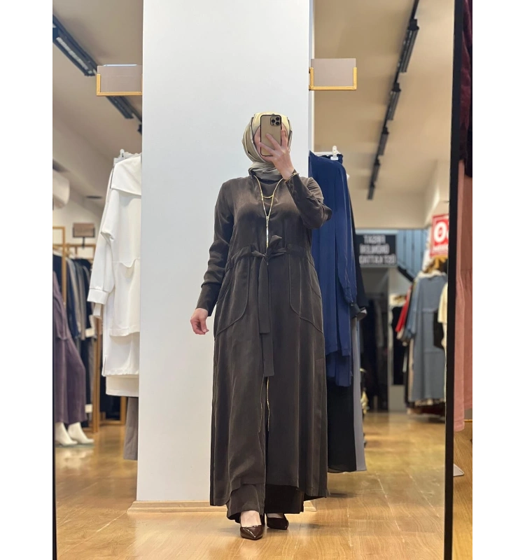 MissDalida Fermuar Detaylı Uzun Cupro Ferace 25Y-8006