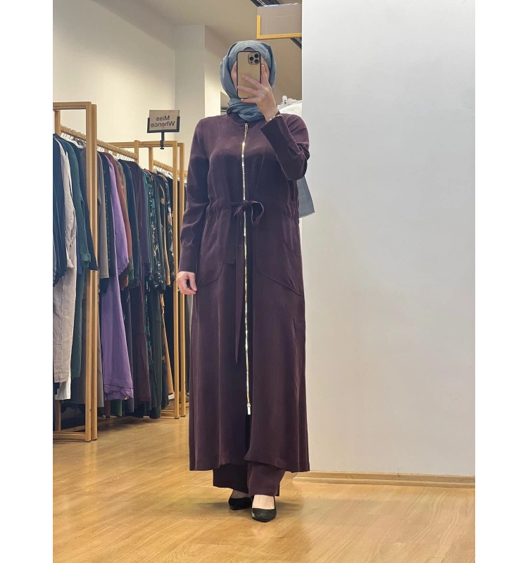 MissDalida Fermuar Detaylı Uzun Cupro Ferace 25Y-8006