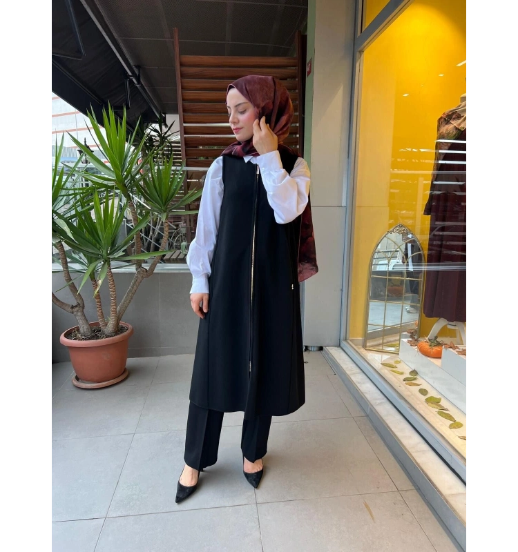 MissDalida Fermuarlı Uzun Triko Yelek T25PF-1000