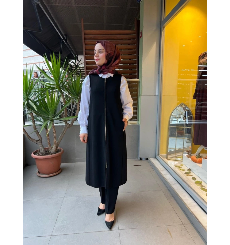 MissDalida Fermuarlı Uzun Triko Yelek T25PF-1000