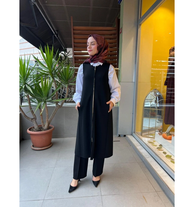 MissDalida Fermuarlı Uzun Triko Yelek T25PF-1000