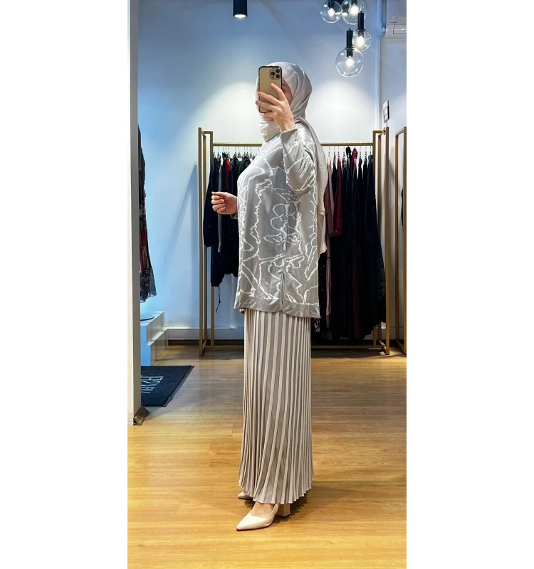 MissDalida Parlak İpten Pilise Etek T24Y-2006