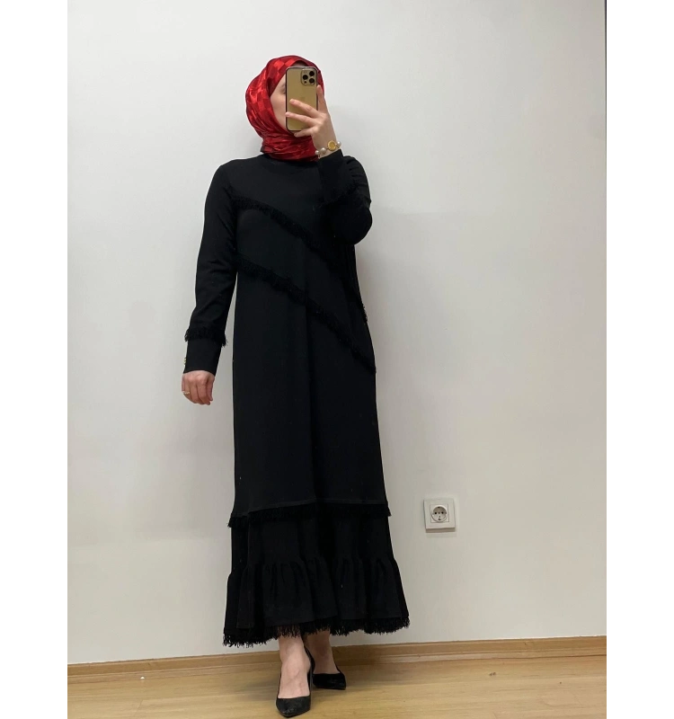 MissDalida Püskül Detaylı Uzun Triko Elbise 25Y-4000