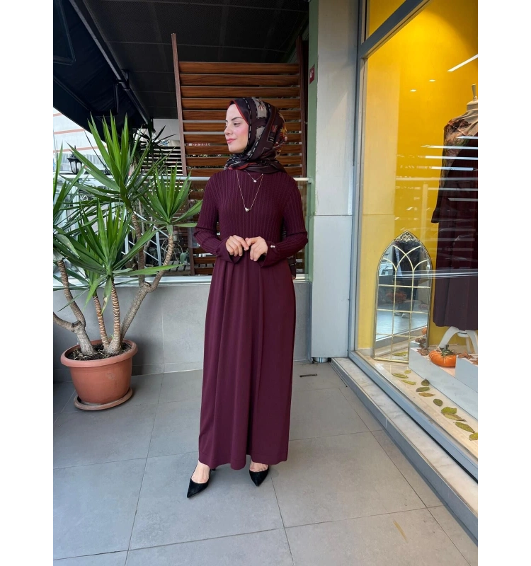 MissDalida Saç Örgü Detaylı Triko Elbise T25PF-4006