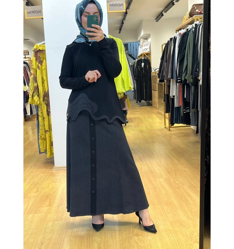 MissDalida Triko Detaylı A Kesim Denim Etek T25PF-2015