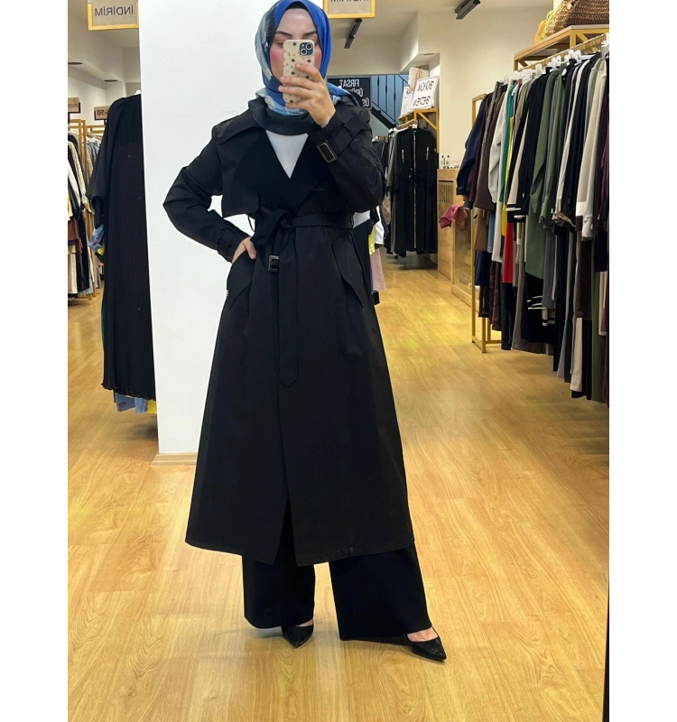 MissDalida Triko Detaylı Kumaş Trençkot T25PF-8011