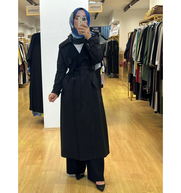 MissDalida Triko Detaylı Kumaş Trençkot T25PF-8011