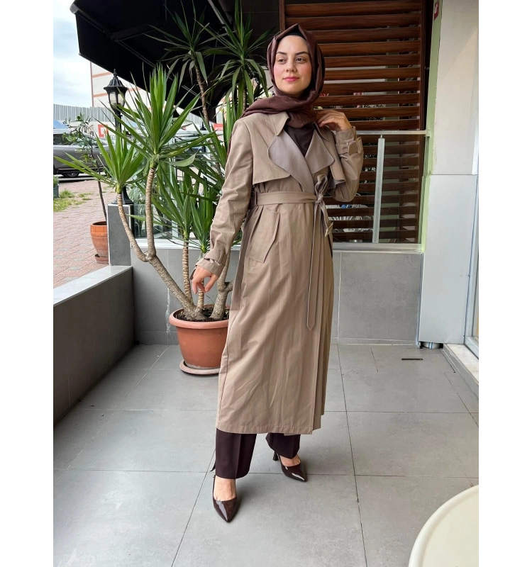 MissDalida Triko Detaylı Kumaş Trençkot T25PF-8011