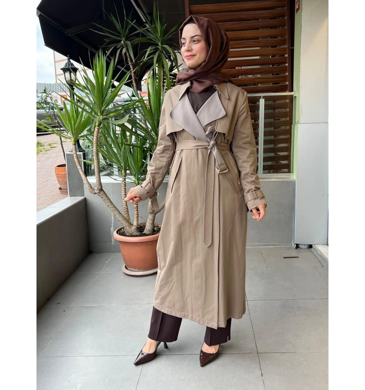 MissDalida Triko Detaylı Kumaş Trençkot T25PF-8011