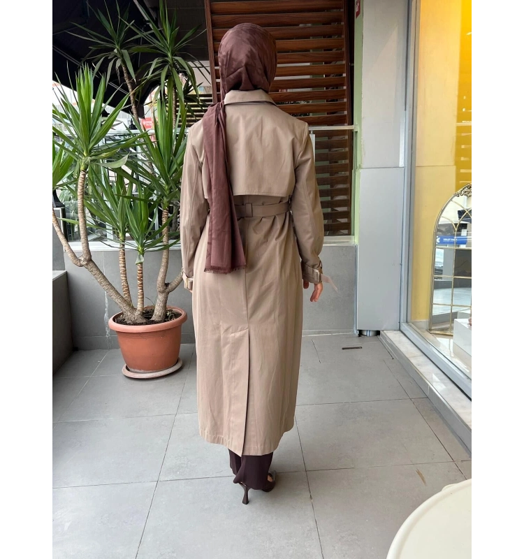 MissDalida Triko Detaylı Kumaş Trençkot T25PF-8011