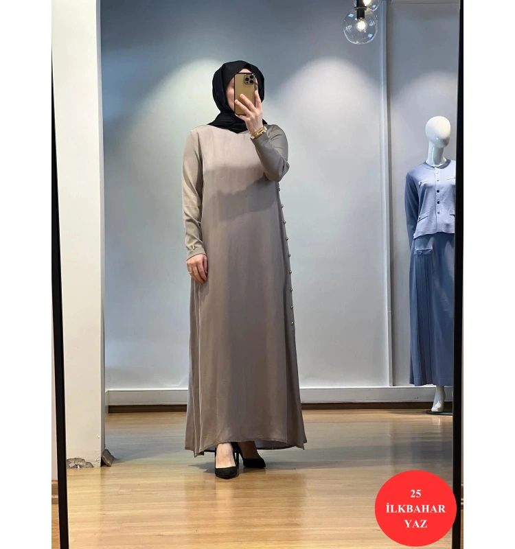 MissDalida Yanları Düğmeli Cupro Elbise 25Y-4052