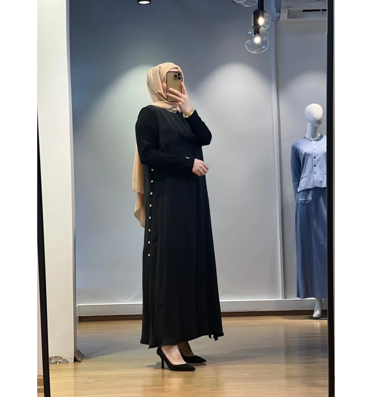 MissDalida Yanları Düğmeli Cupro Elbise 25Y-4052