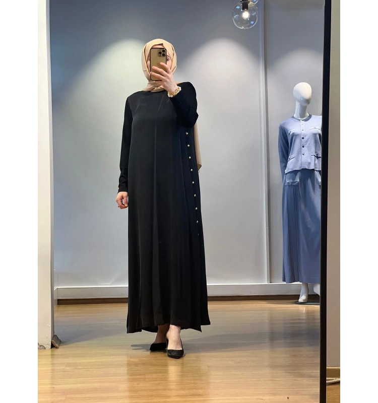 MissDalida Yanları Düğmeli Cupro Elbise 25Y-4052