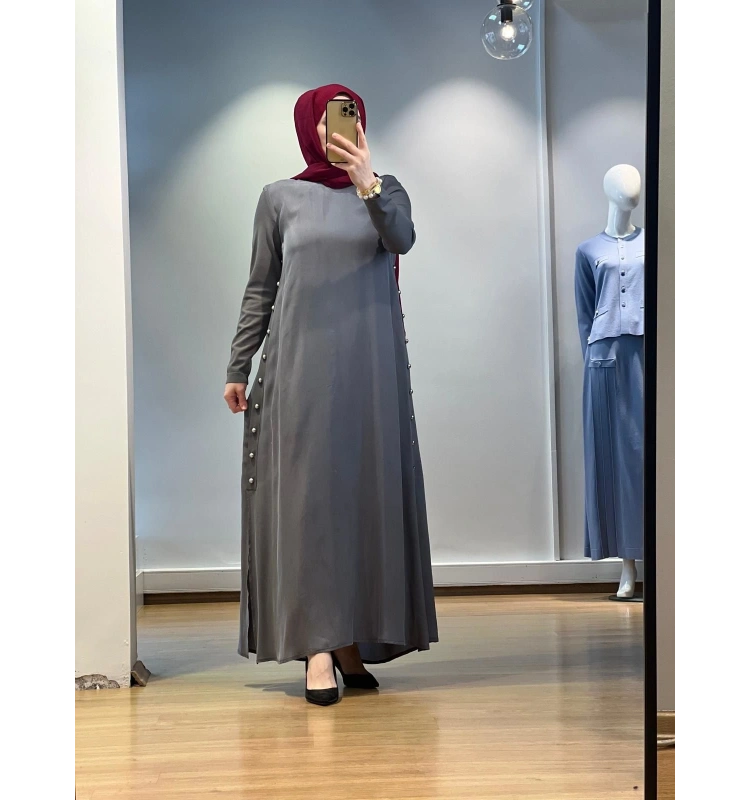 MissDalida Yanları Düğmeli Cupro Elbise 25Y-4052