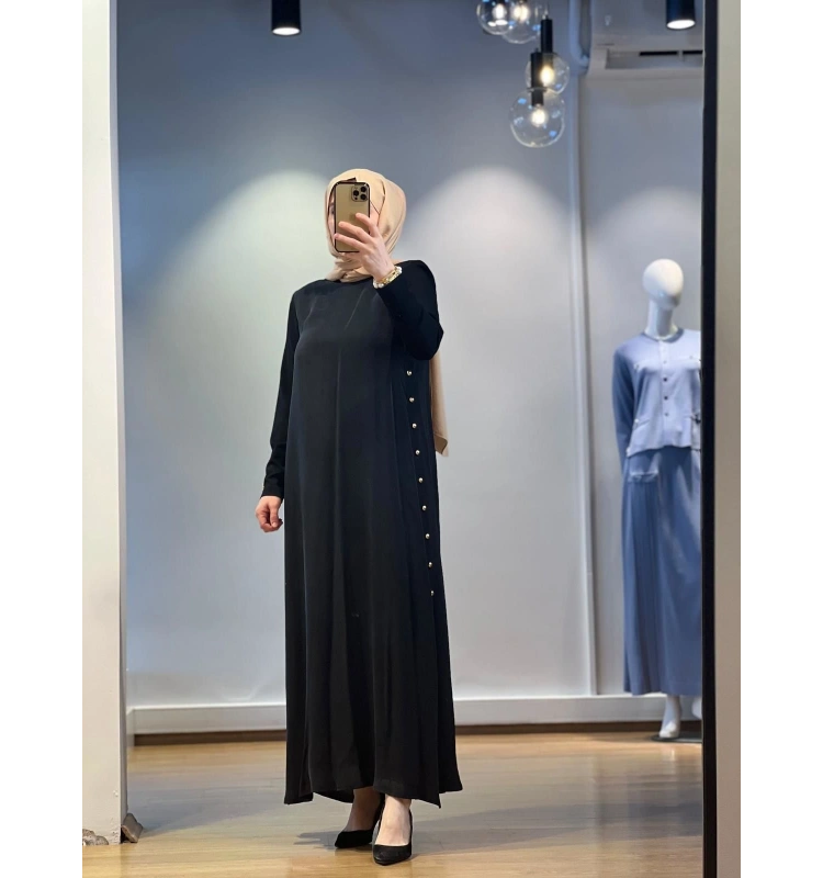 MissDalida Yanları Düğmeli Cupro Elbise 25Y-4052