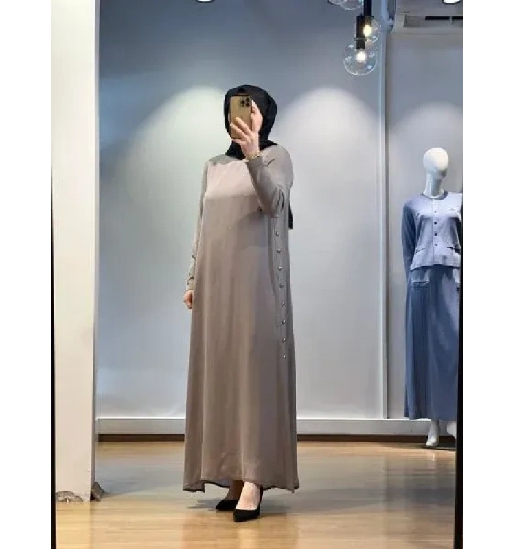 MissDalida Yanları Düğmeli Cupro Elbise 25Y-4052