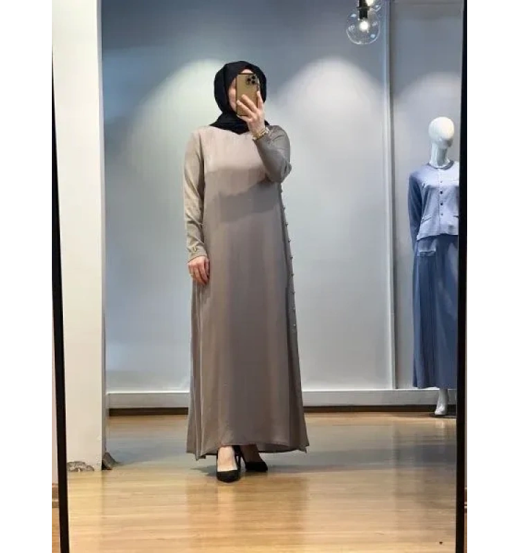 MissDalida Yanları Düğmeli Cupro Elbise 25Y-4052