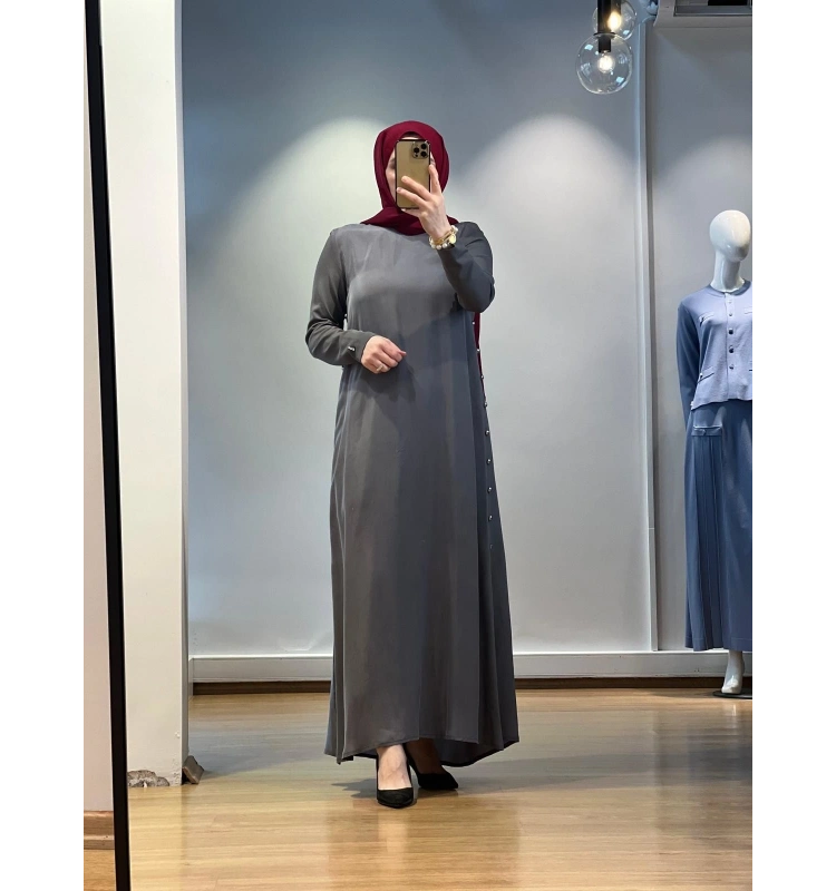 MissDalida Yanları Düğmeli Cupro Elbise 25Y-4052