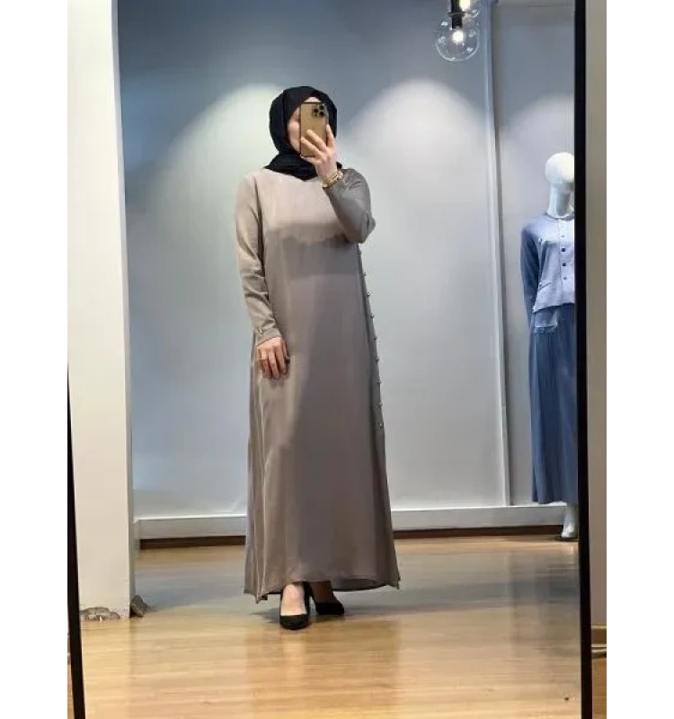 MissDalida Yanları Düğmeli Cupro Elbise 25Y-4052