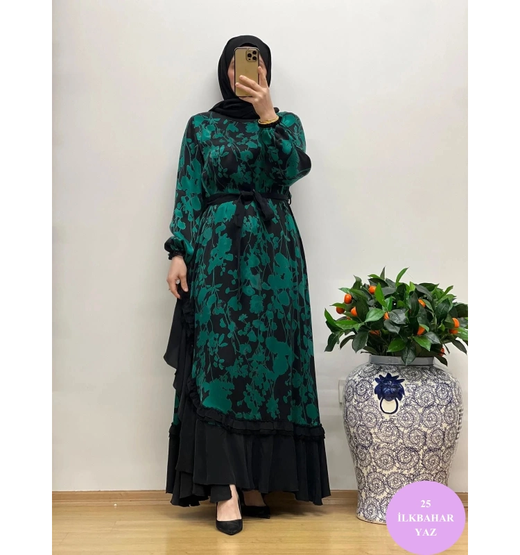 MissWhence Desenli Cupro Elbise 25Y-37832