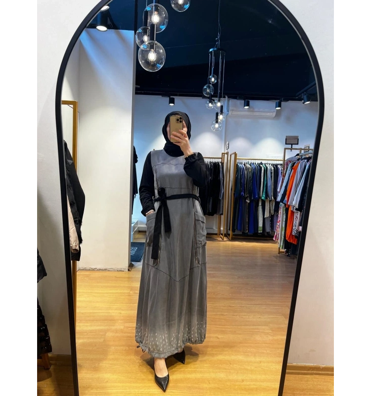 MissWhence Fermuarlı Tencel Kot Elbise 35807