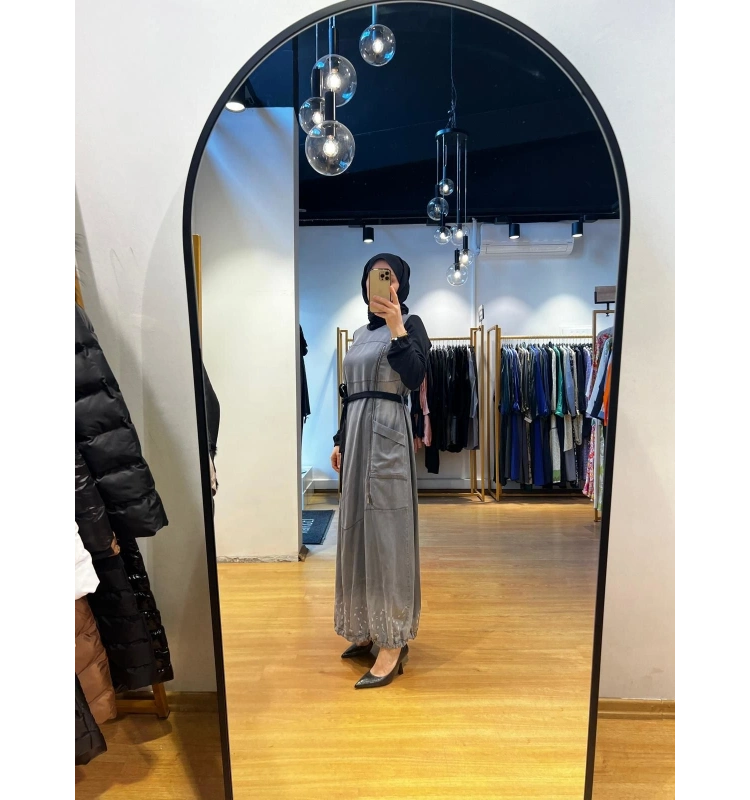 MissWhence Fermuarlı Tencel Kot Elbise 35807