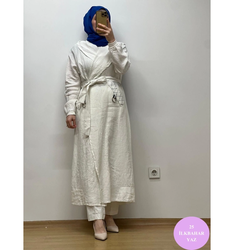 MissWhence Kapuşonlu Keten Kap 25Y-37401