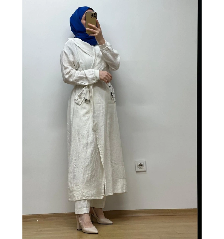 MissWhence Kapuşonlu Keten Kap 25Y-37401