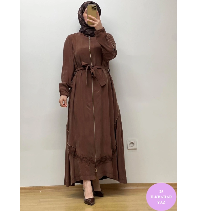 MissWhence Kapüşonlu Nakışlı Fermuarlı Cupro Ferace 25Y-37500