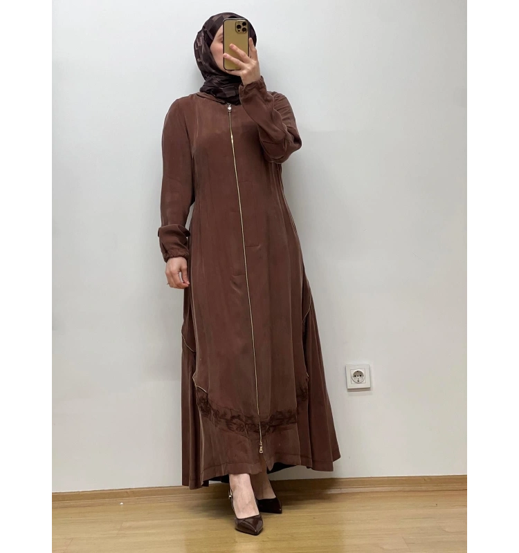 MissWhence Kapüşonlu Nakışlı Fermuarlı Cupro Ferace 25Y-37500