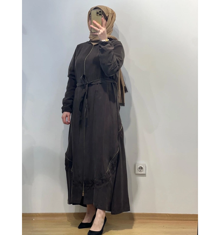 MissWhence Kapüşonlu Nakışlı Fermuarlı Cupro Ferace 25Y-37500