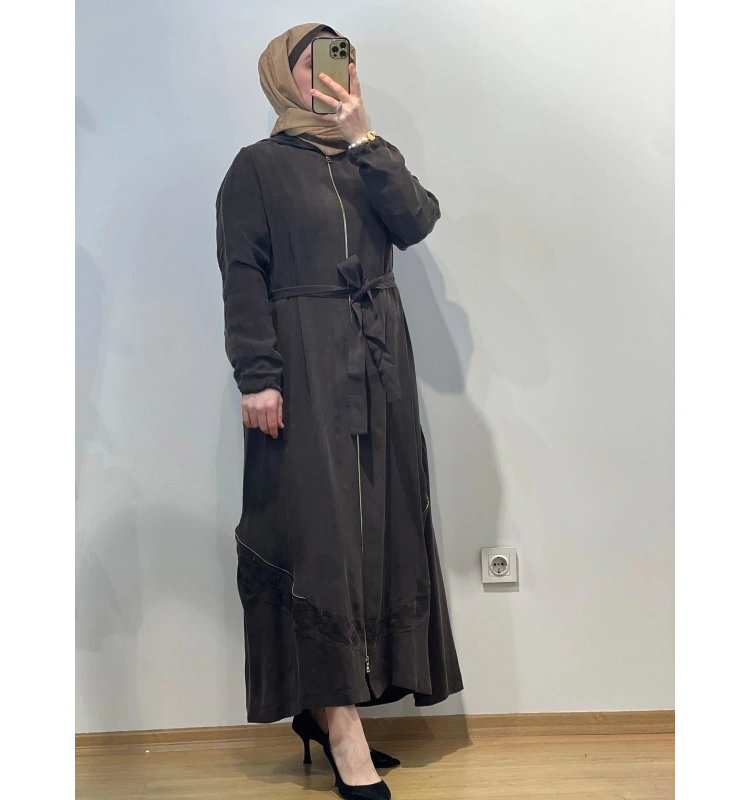 MissWhence Kapüşonlu Nakışlı Fermuarlı Cupro Ferace 25Y-37500