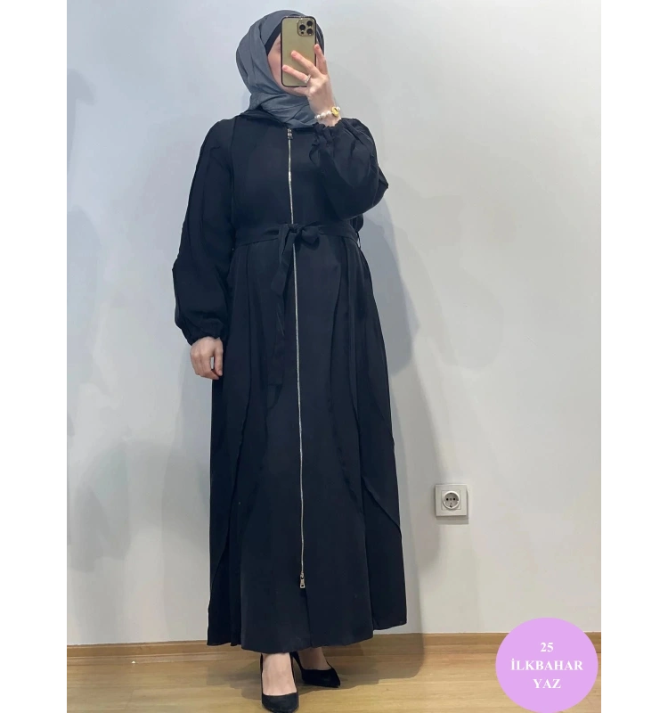 MissWhence Kapuşonlu Şifon Detaylı Cupro Ferace 25Y-37506