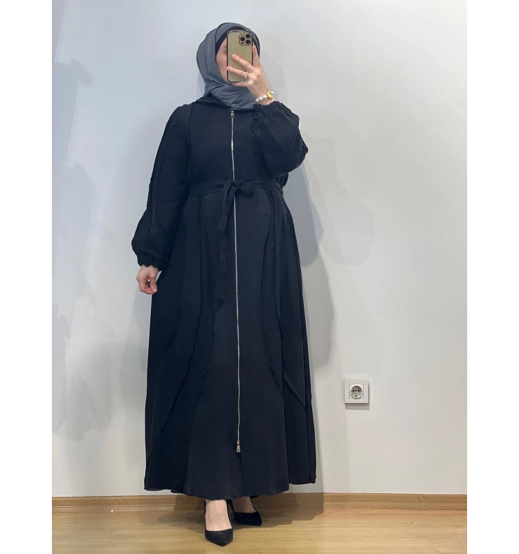 MissWhence Kapuşonlu Şifon Detaylı Cupro Ferace 25Y-37506