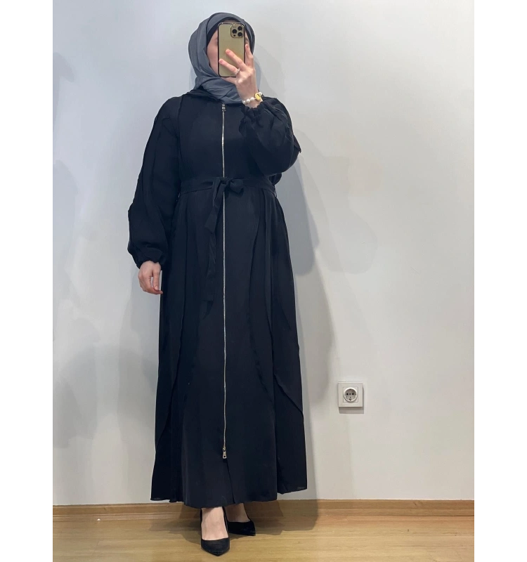 MissWhence Kapuşonlu Şifon Detaylı Cupro Ferace 25Y-37506