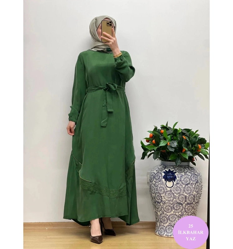 MissWhence Nakış Detaylı Ferm.Cupro Elbise 25Y-37800