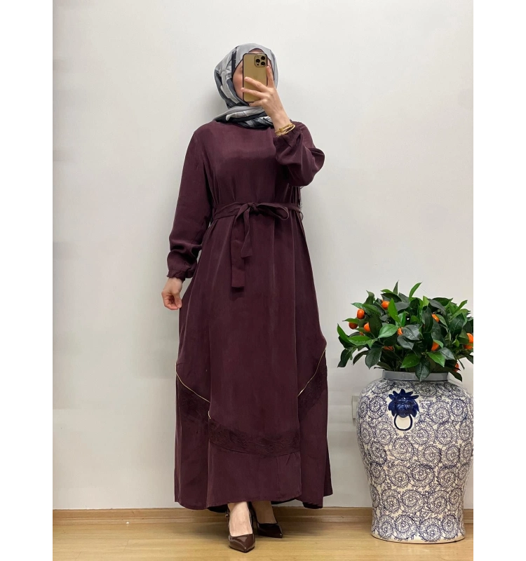 MissWhence Nakış Detaylı Ferm.Cupro Elbise 25Y-37800