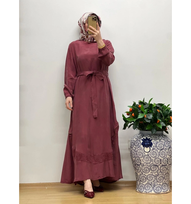 MissWhence Nakış Detaylı Ferm.Cupro Elbise 25Y-37800