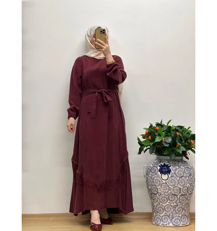 MissWhence Nakış Detaylı Ferm.Cupro Elbise 25Y-37800