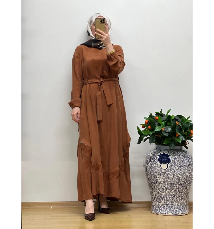 MissWhence Nakış Detaylı Ferm.Cupro Elbise 25Y-37800