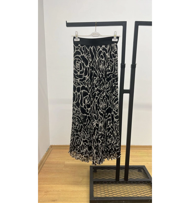 Sentez Gül Desen Kırıştırma Şifon Etek 25Y-SZ-5433