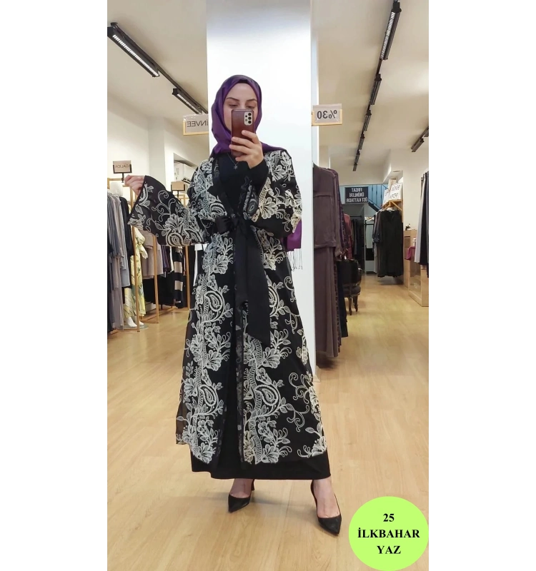 Zems Tül Kap Siyah Desenli 25Y-2668